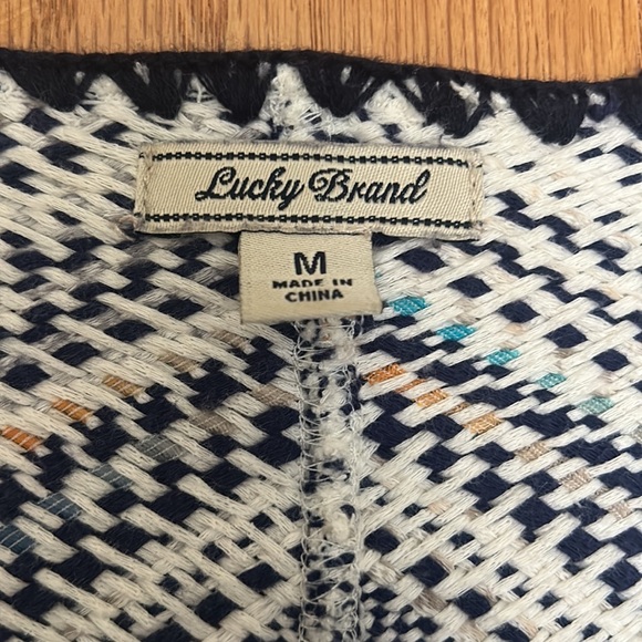 Lucky brand wrap sweater with fringe detail, multi color poncho style size M - Picture 2 of 4